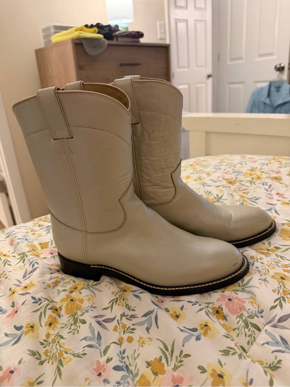 Justin Boots Off-White Kids Western Pull-On Boots